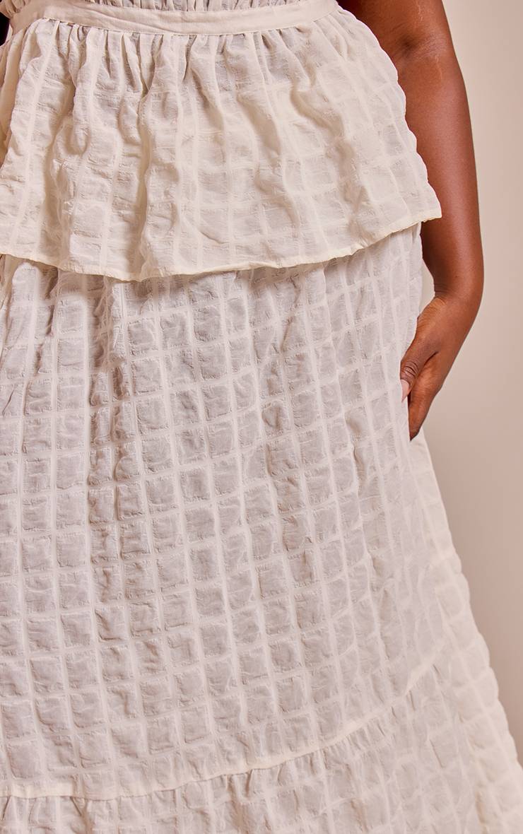 Crème Jupe Longue Froncée Texturée Grande Taille Coordonnée