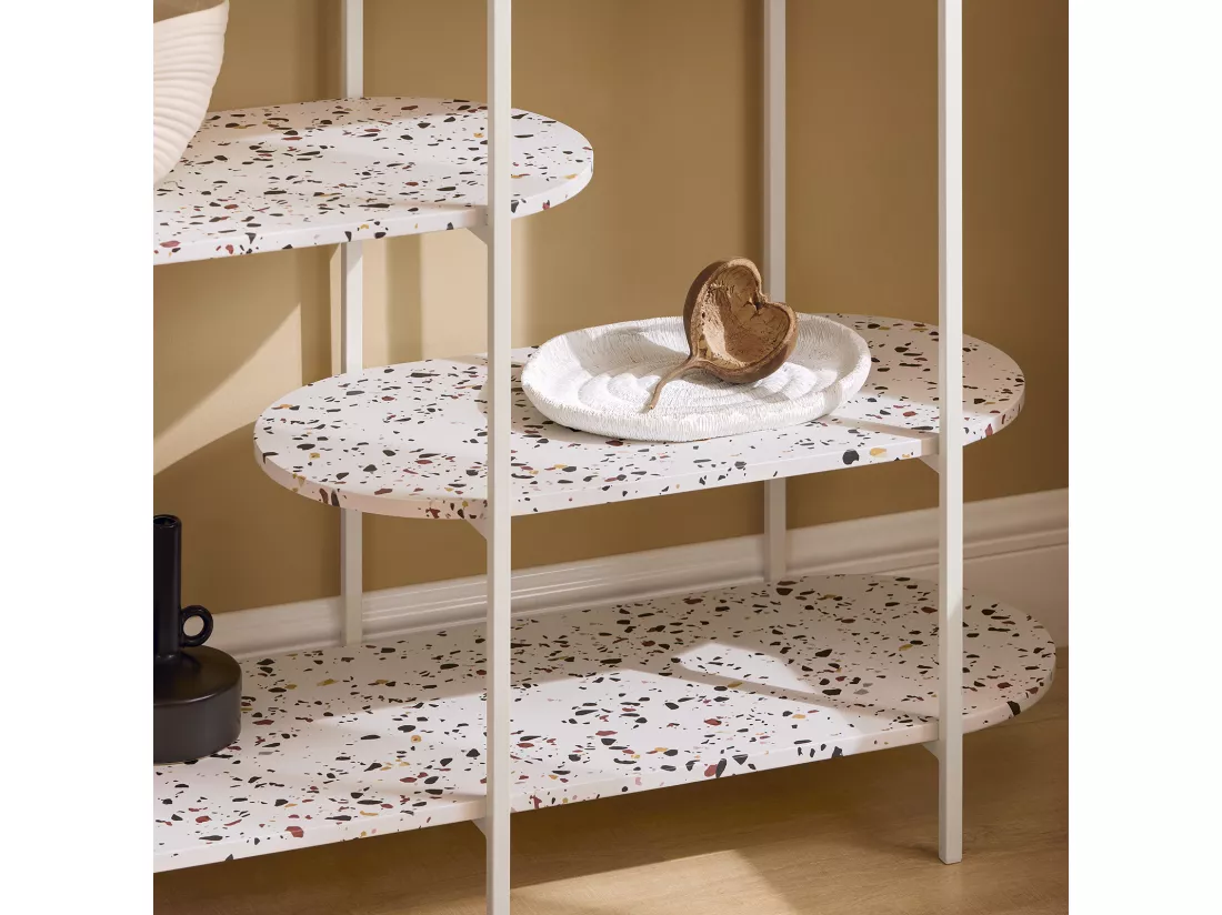 SoBuy Table Console, Table d'Appoint, Table d’Entrée, Étagère de Rangement, Étagère Asymétrique à 4 Niveaux, Cadre en Métal, pour Entrée, Salon, Chambre, 120x40x86 cm, Blanc, FSB89-W