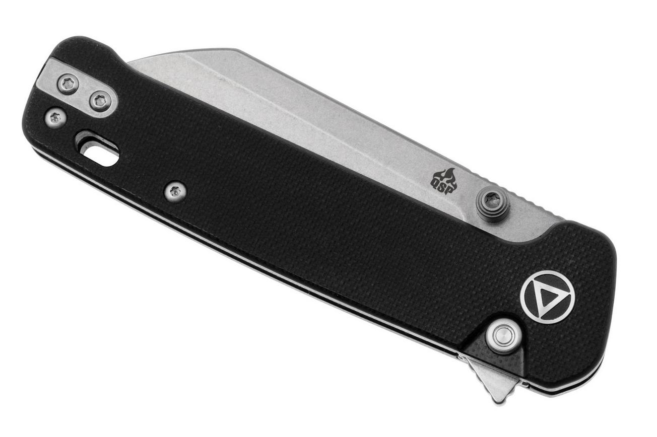QSP Knife Penguin Button Lock QS130BL-A1, Satin, Black G10, zakmes