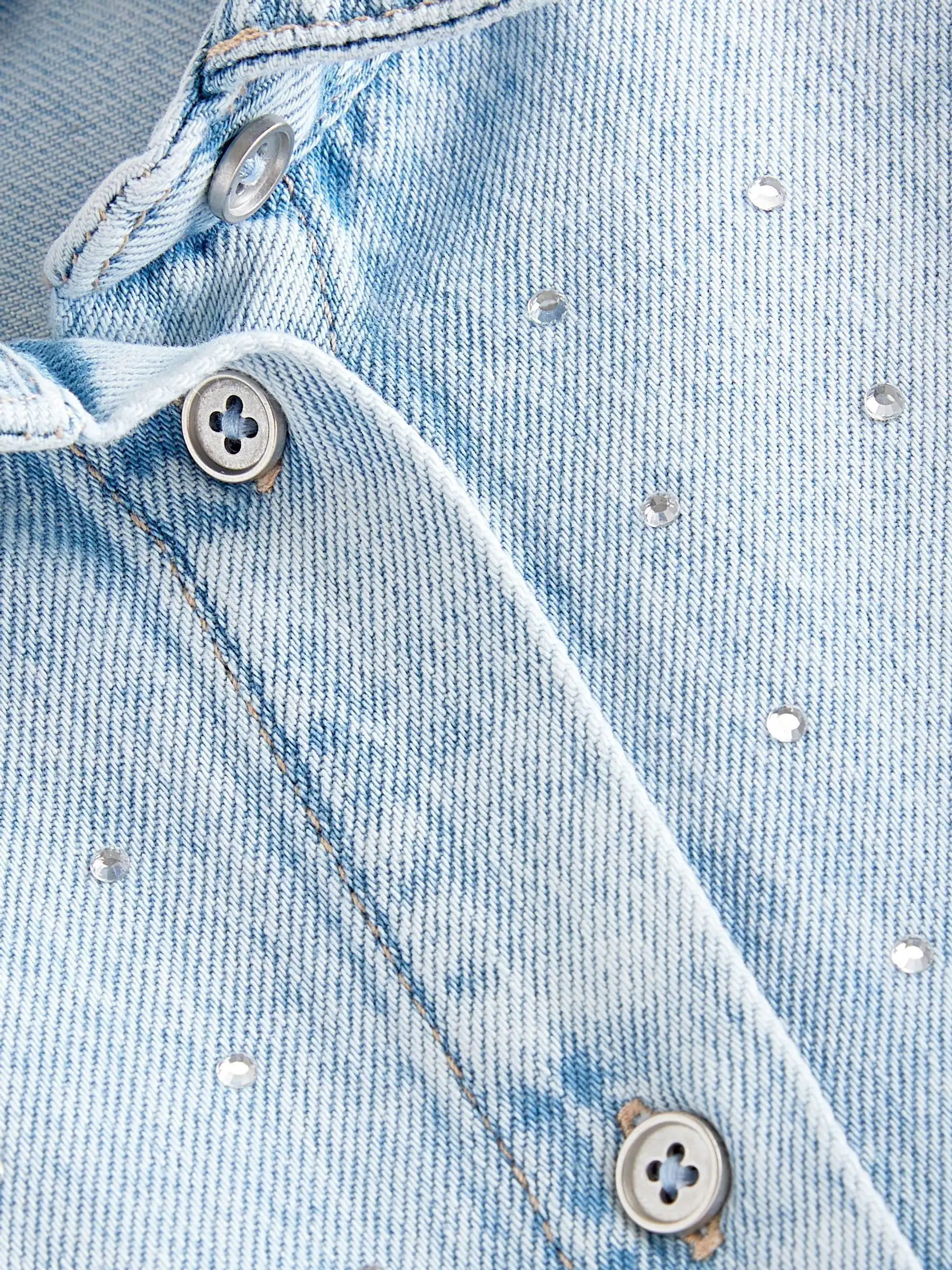 Pale wash - Denim overhemdjurk met strass (3-16jr)