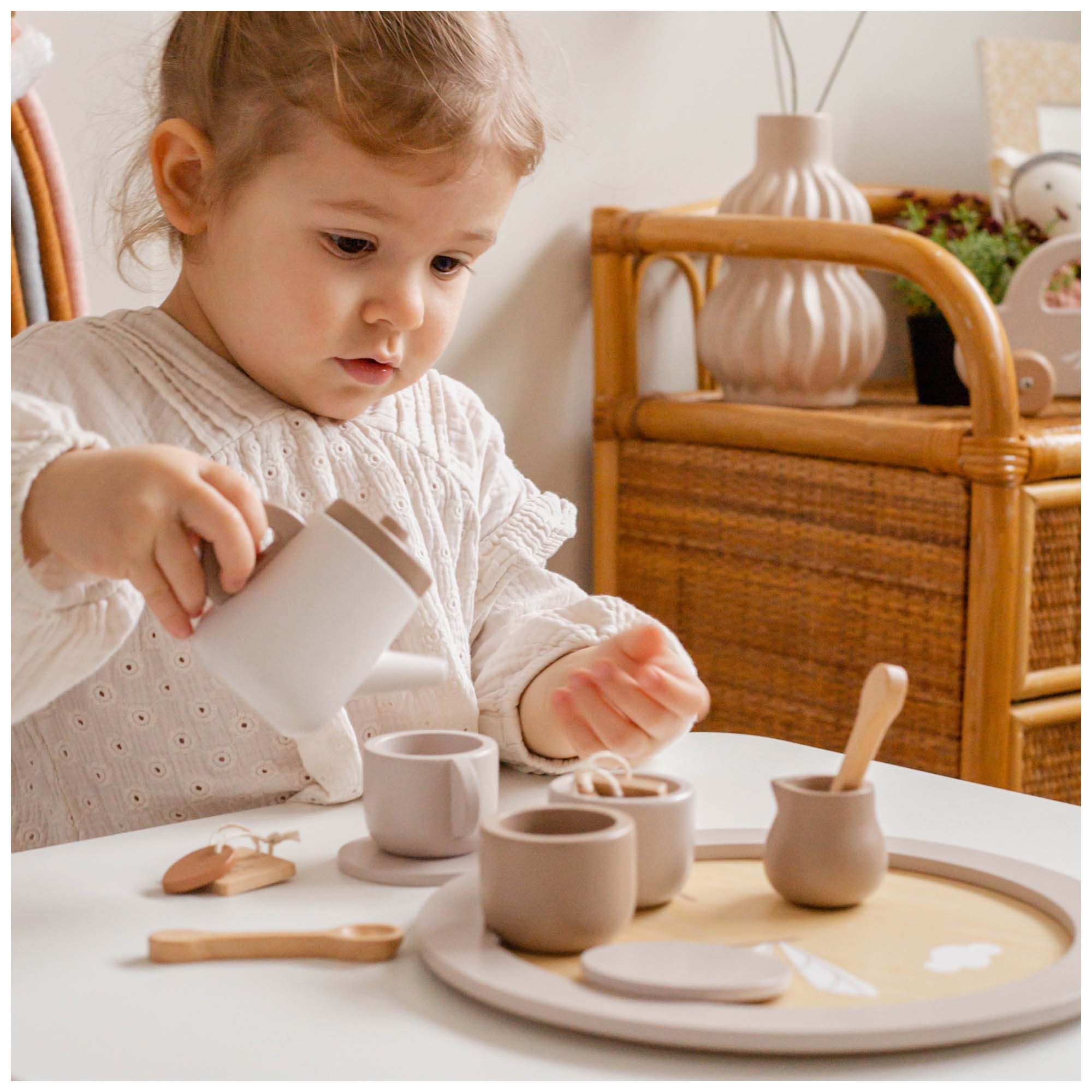 Label Label houten thee set beige