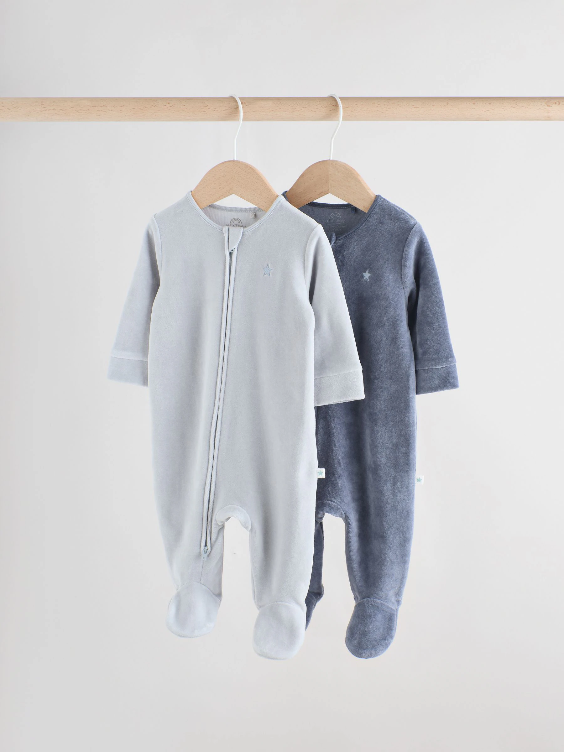 Blauw - Baby Velour Two Way Zip Sleepsuits 2 Pack (0mths-2yrs)