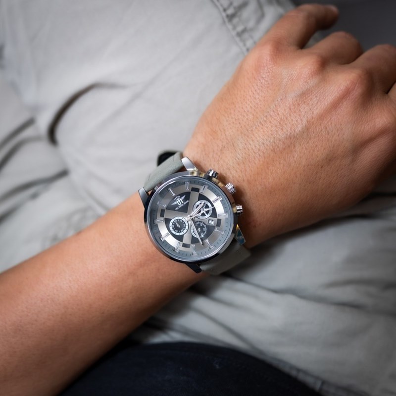 Coffret montre Homme M. JOHN bracelet Cuir Gris