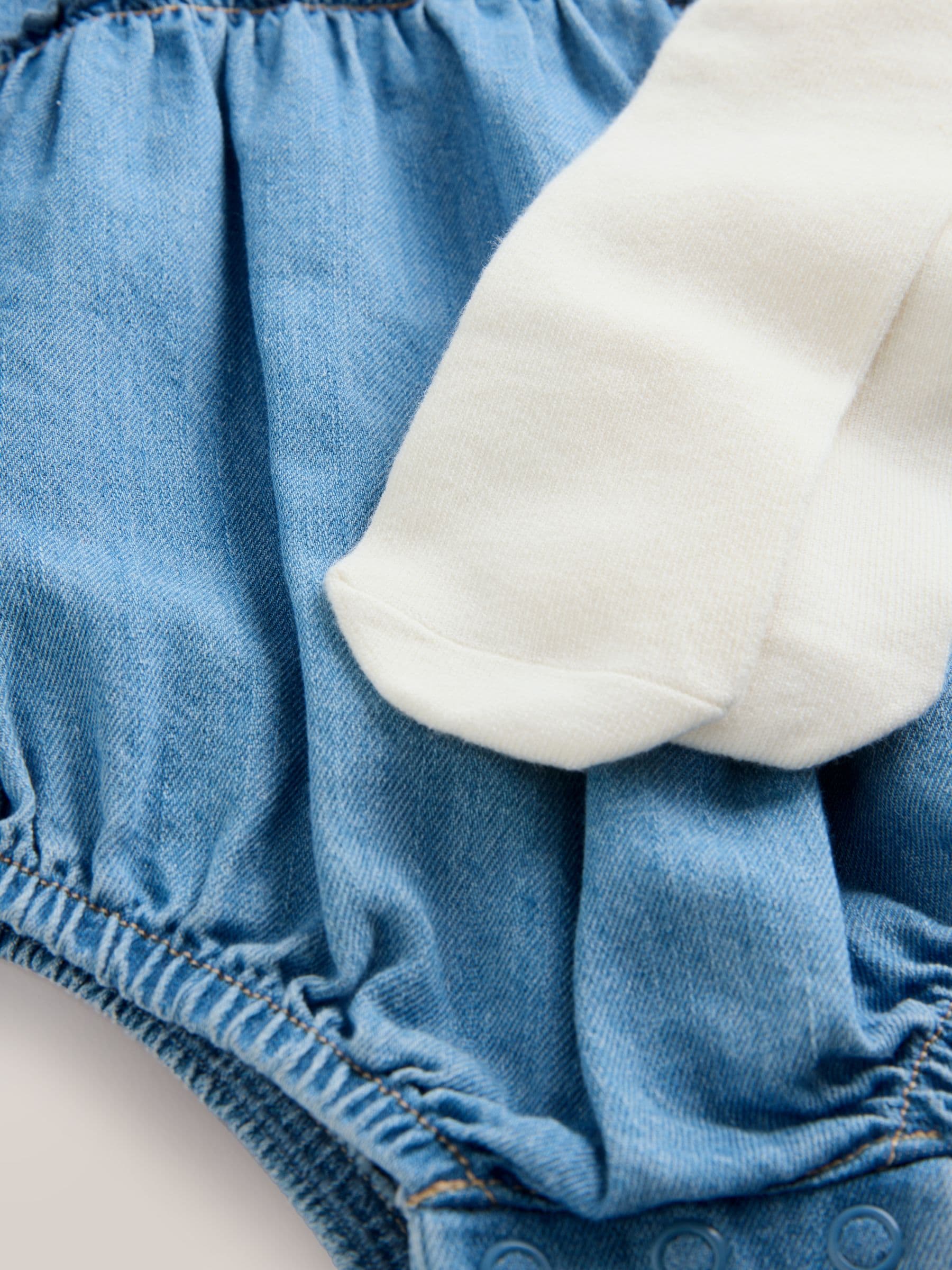 Denimblauw - Babyrompers met bloemenprint Set 2 -delig met maillot (0mnd -3jr)