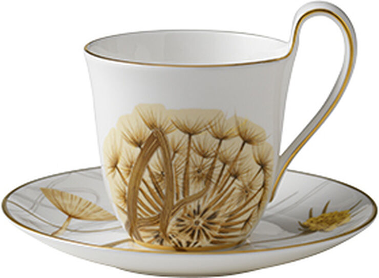 Royal Copenhagen Flora 27 cl. højhankskop med underkop - Mælkebøtte Hvid, multi