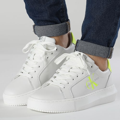 Baskets Femme Chunky Cupsole Lace Up Mono 0823 Bright White Safety Yellow