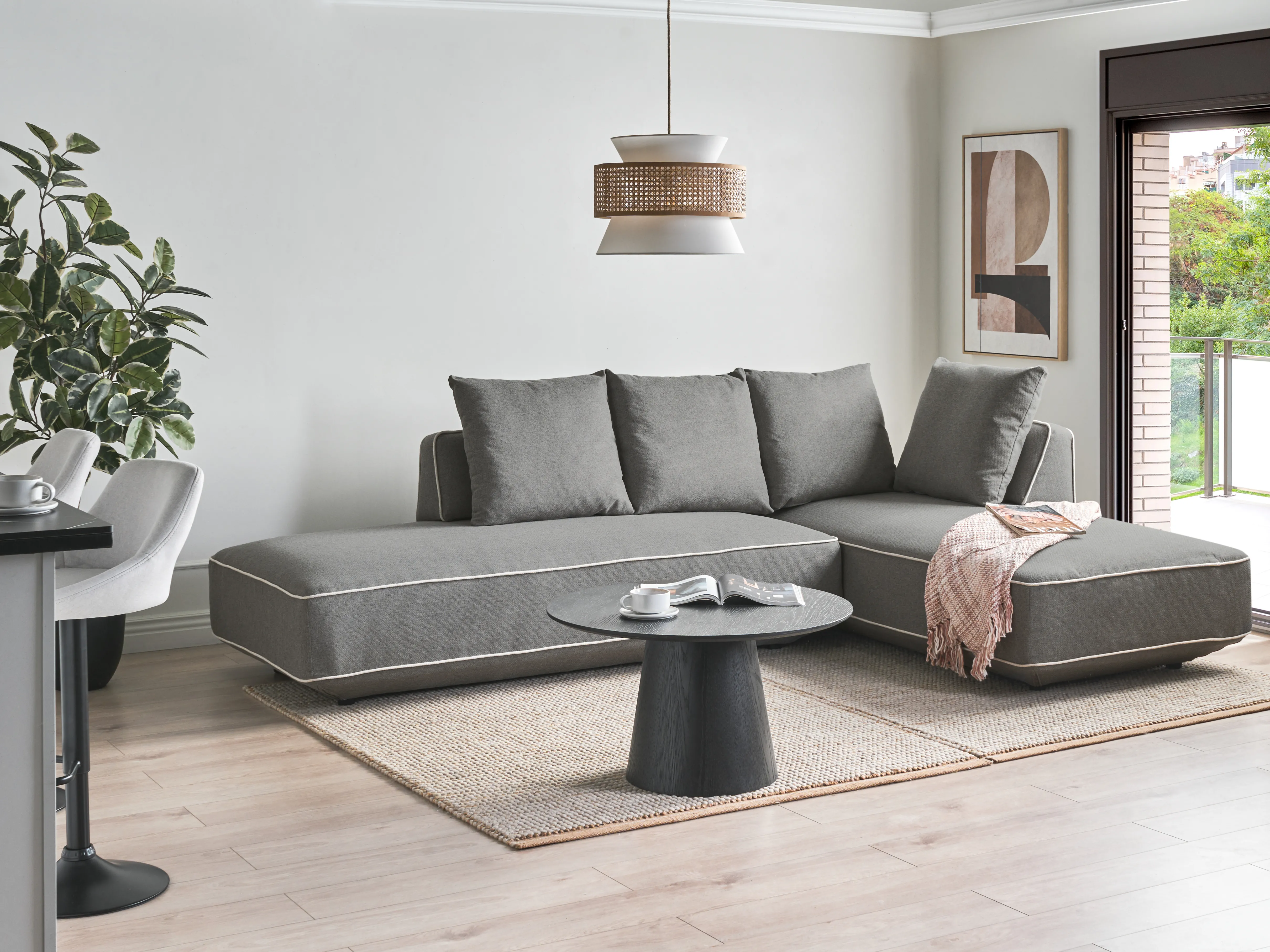 Chaise longue SEILLANS Stof Grijs