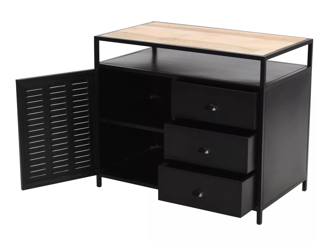 Meuble sous vasque en métal noir et bois de manguier - 95 cm - ERIDANI