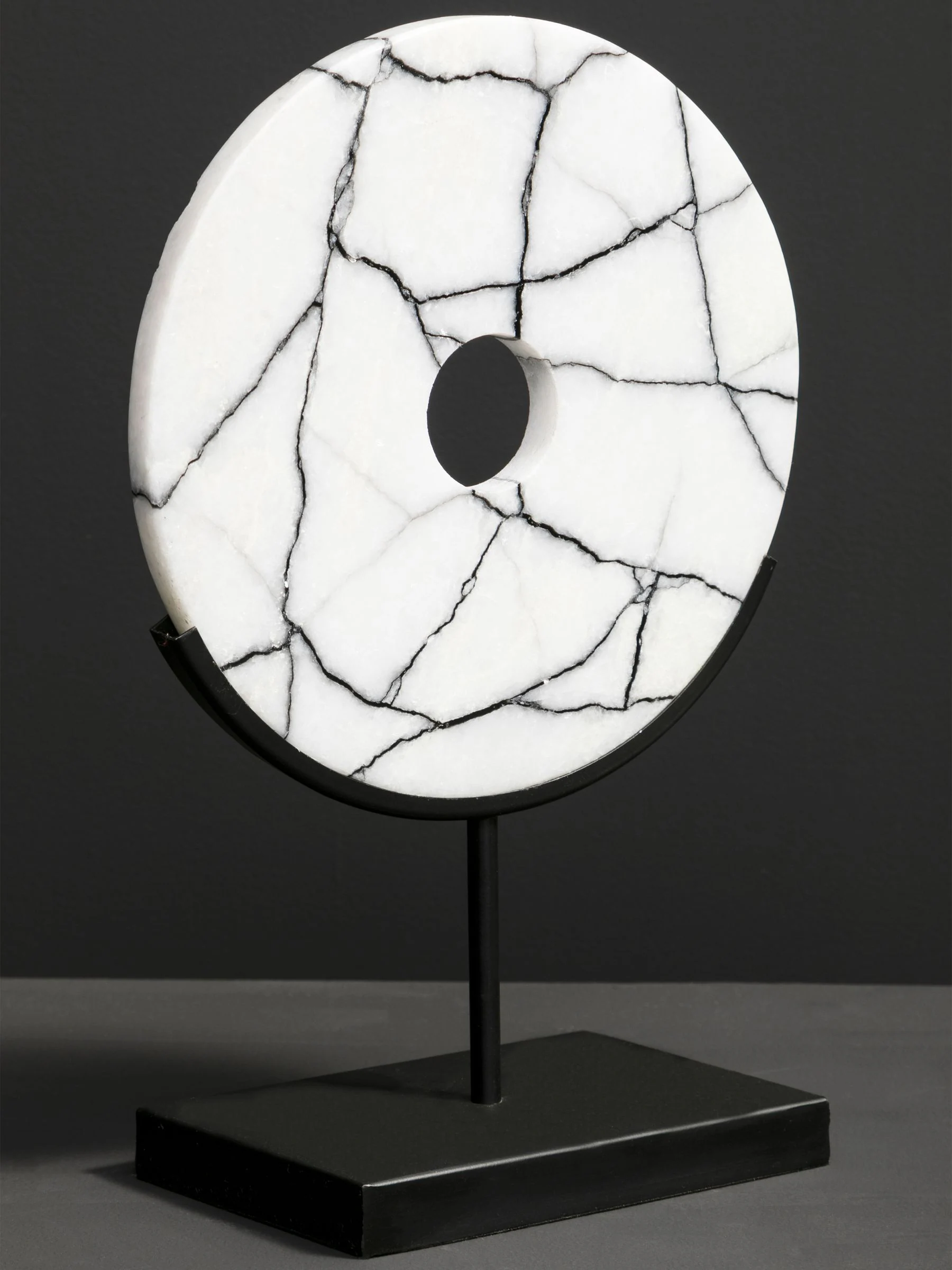 Fifty Five South Marmara Marble Sculpture on Iron Ornaments Stand