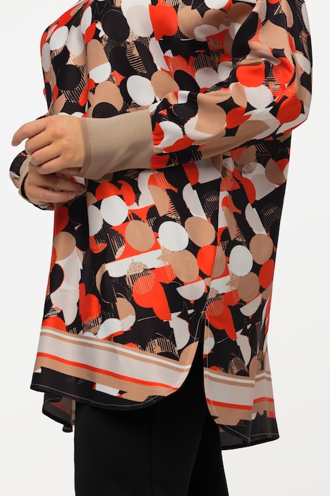 Tunika, Punkte, Satin, Oversized, V-Ausschnitt, 3/4-Arm