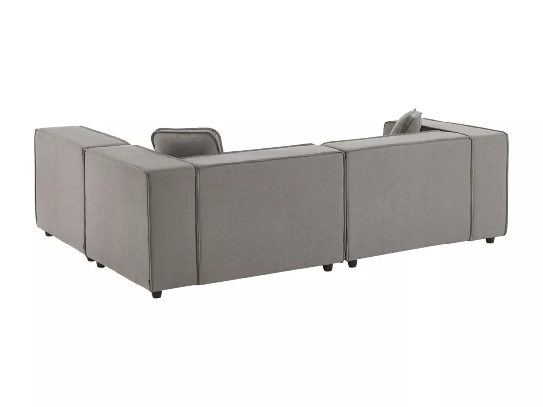 Canapé modulable tissu gris 3-4 places déperlant. 2 corners + 1 assise + 1 pouf