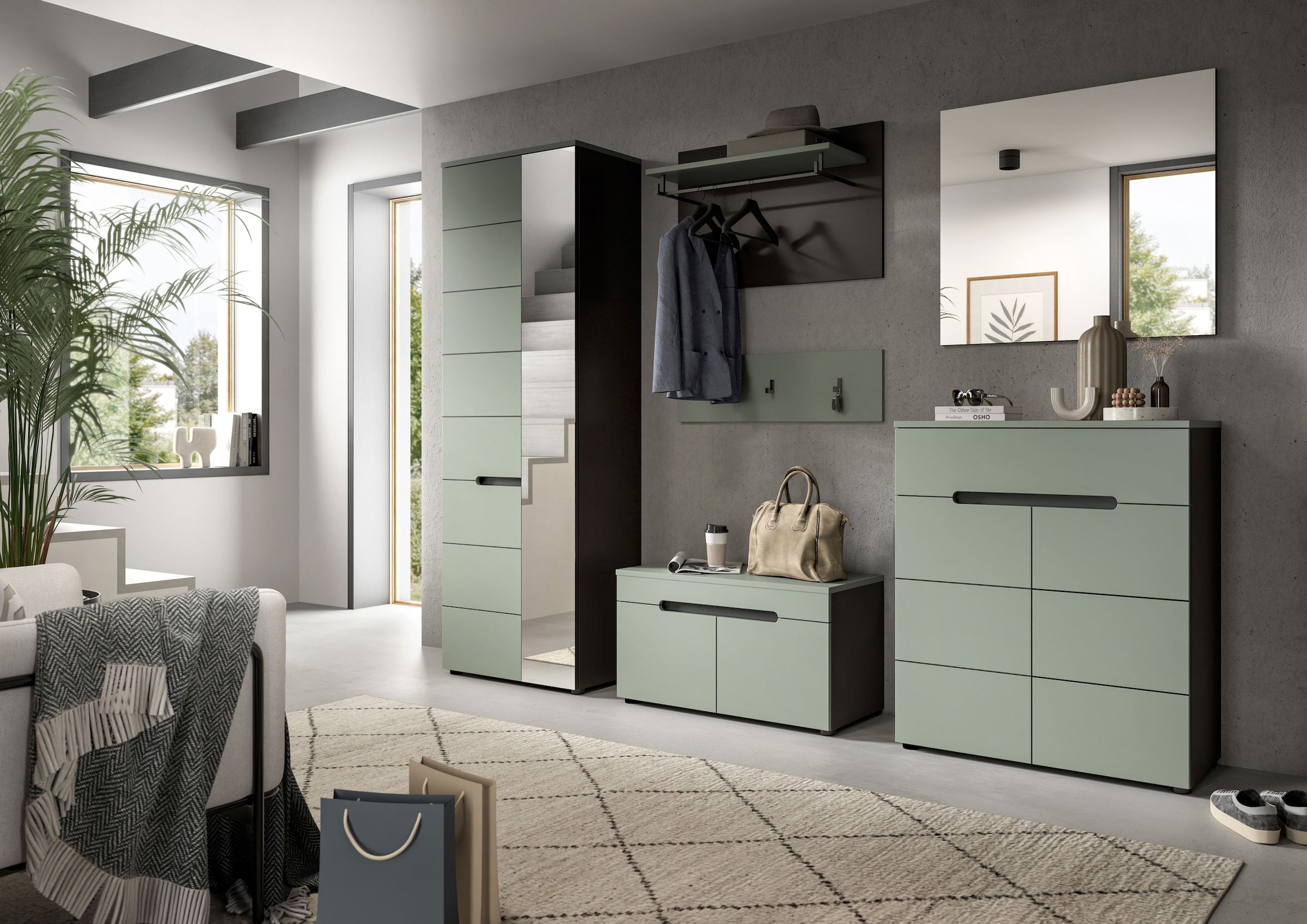 INOSIGN Garderobenschrank »REHAT, TOPSELLER!, Höhe 190cm, 2 Türen, 6 Fächer, 1 Kleiderstange« in verschiedenen Farben erhältlich, 1 Stk. tlg. Garderobe, Flurschrank, Dielenschrank, Kleiderschrank, Garderobenmöbel
