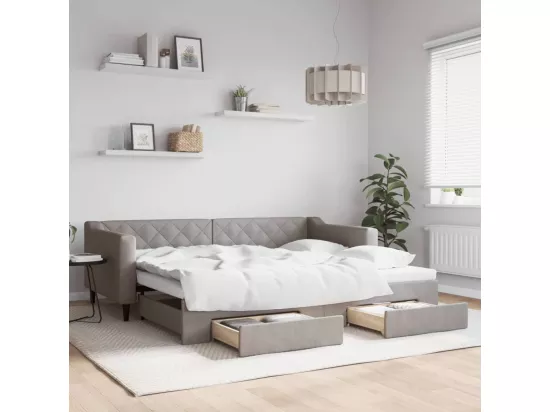 Lit de jour avec gigogne et tiroirs sans matelas taupe 90x200cm