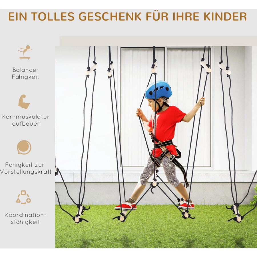 Outsunny Kinder-Kletterleiter mit Holzsproßen natur