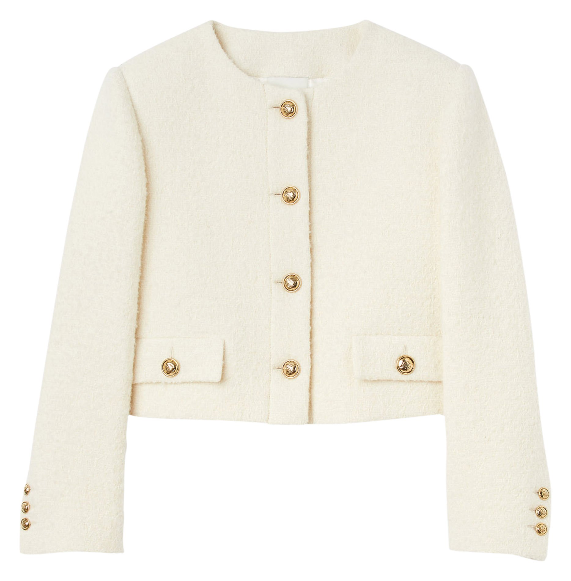 Veste courte col rond à tissu bouclé | Blanc