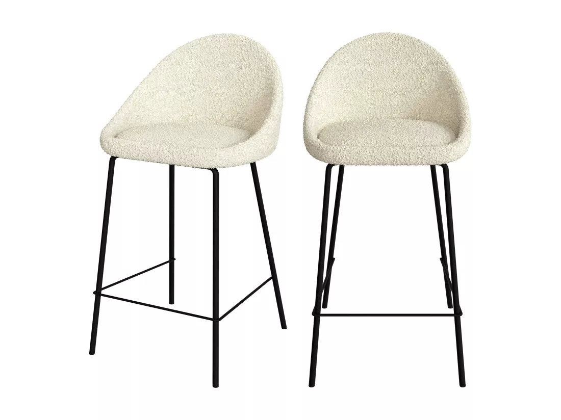 Lot de 2 chaises pour îlot central 65 cm en tissu bouclette blanc - Misty