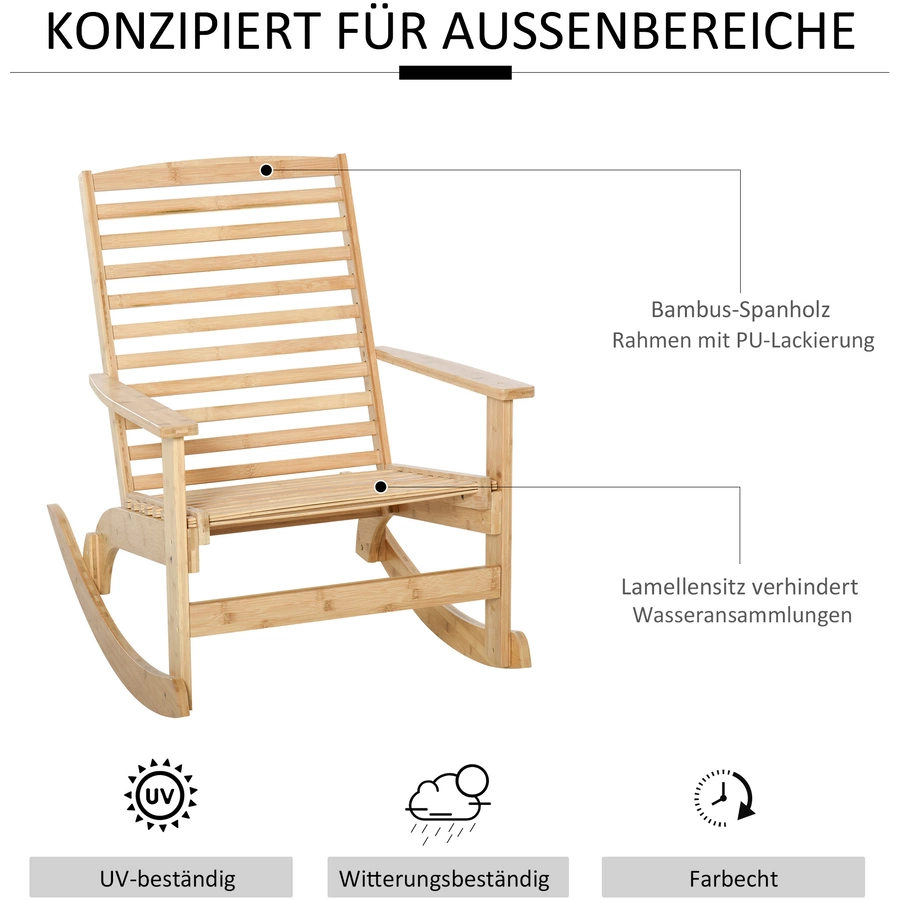 Outsunny Garten Schaukelstuhl aus Bambus natur