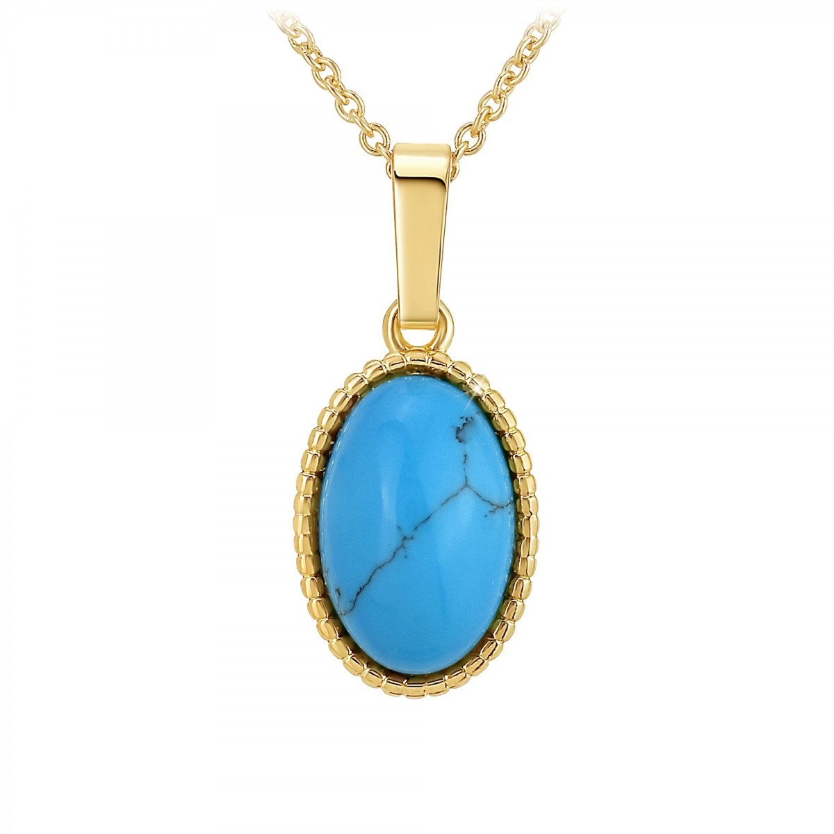 Collier SC Bohème orné d'une pierre turquoise en Métal rhodié Finement doré
