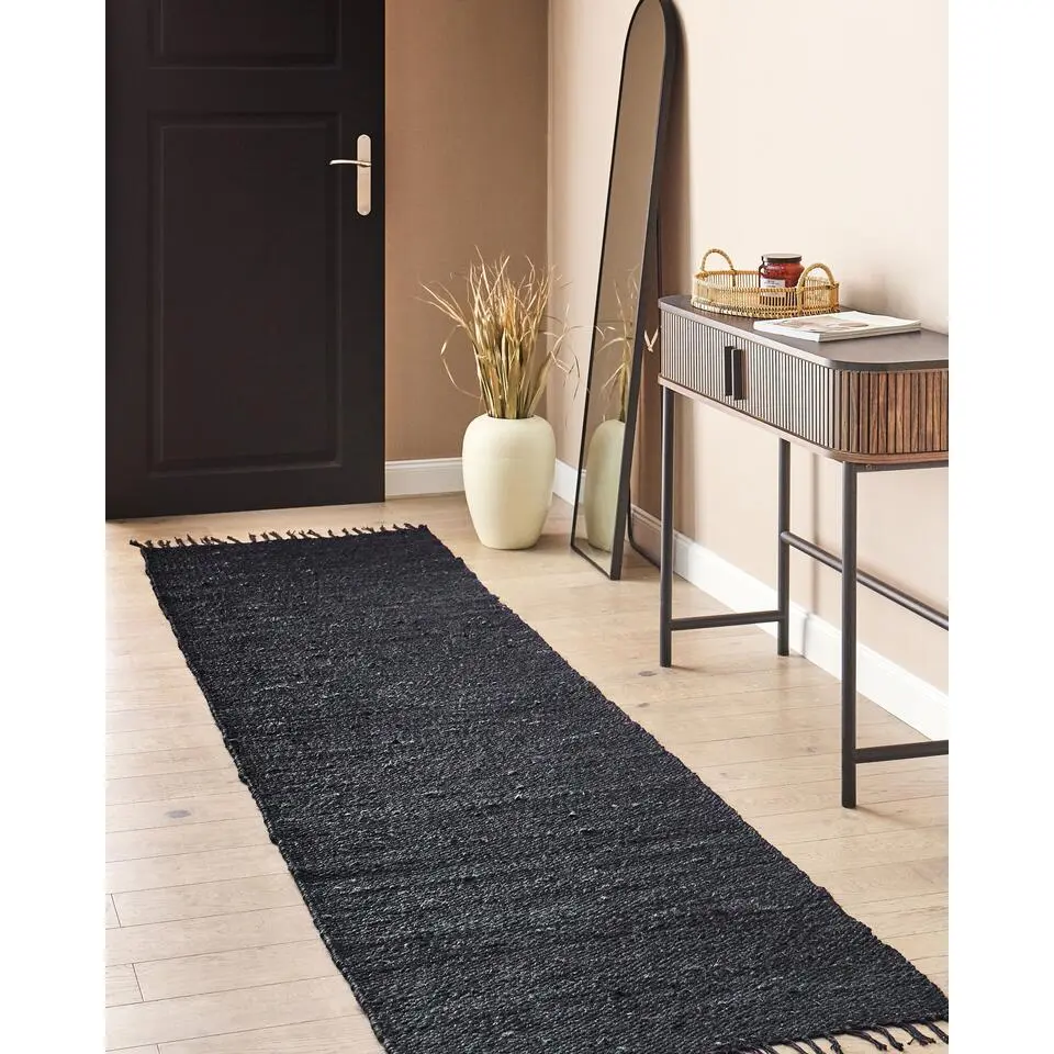 SINANKOY - Loper tapijt - Zwart - 80 x 300 cm - Jute