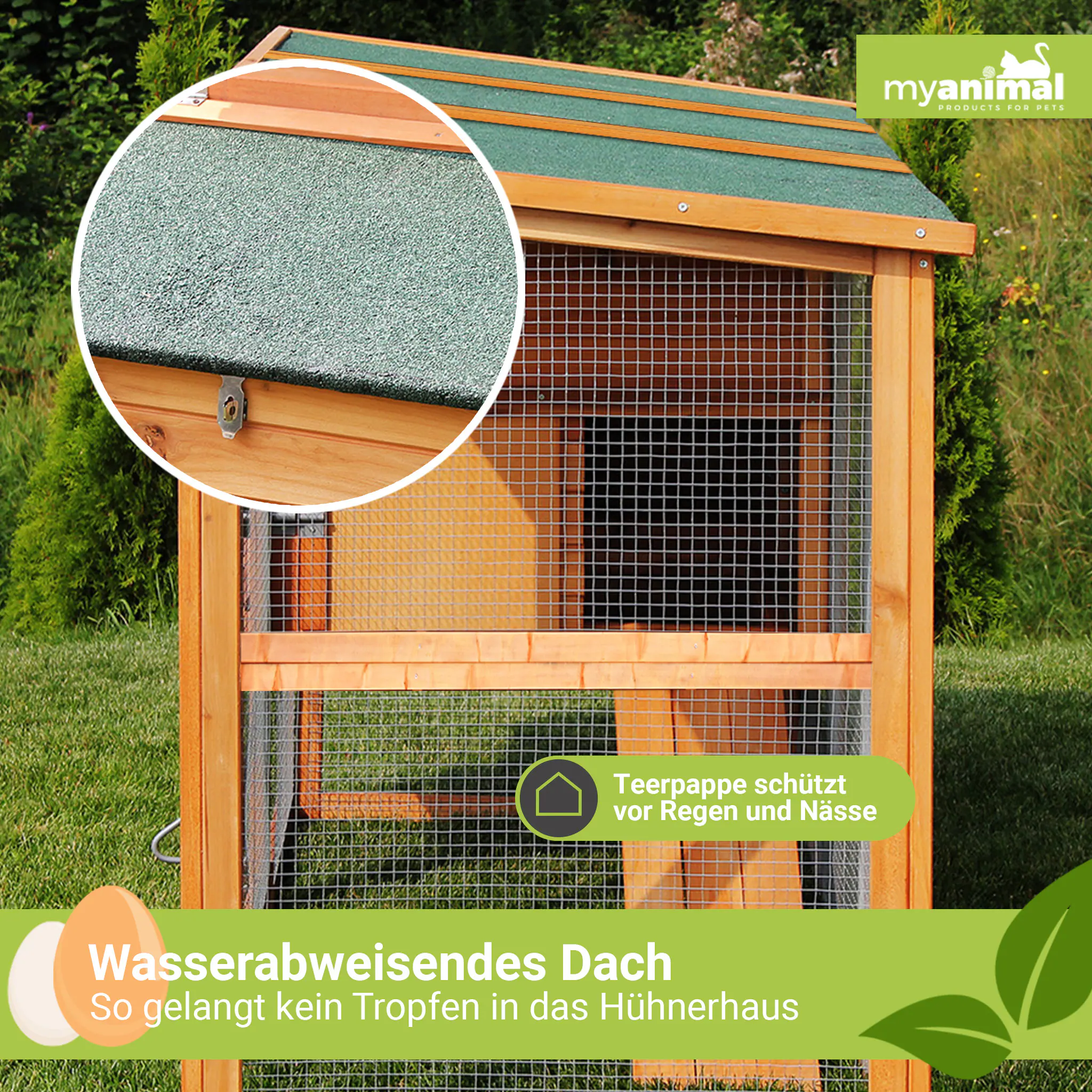 MyAnimal Hühnerstall für 4 Hühner MH-04 mit Eiablage, wasserabweisendes Dach, schutzimprägniert (Grau)
