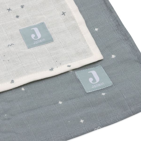 Jollein Twinkling Large Multidoek Hydrofiel - 2 Pack - 115 x 115 cm - Sea Green