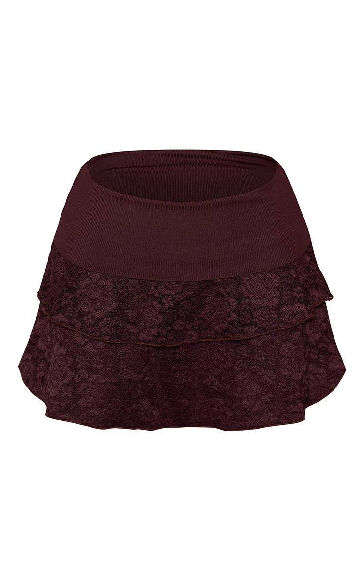 Chocolat Mini-jupe Côtelée À La Taille Avec Dentelle Et Volants Pour Petite Taille - Ensemble Coordonné
