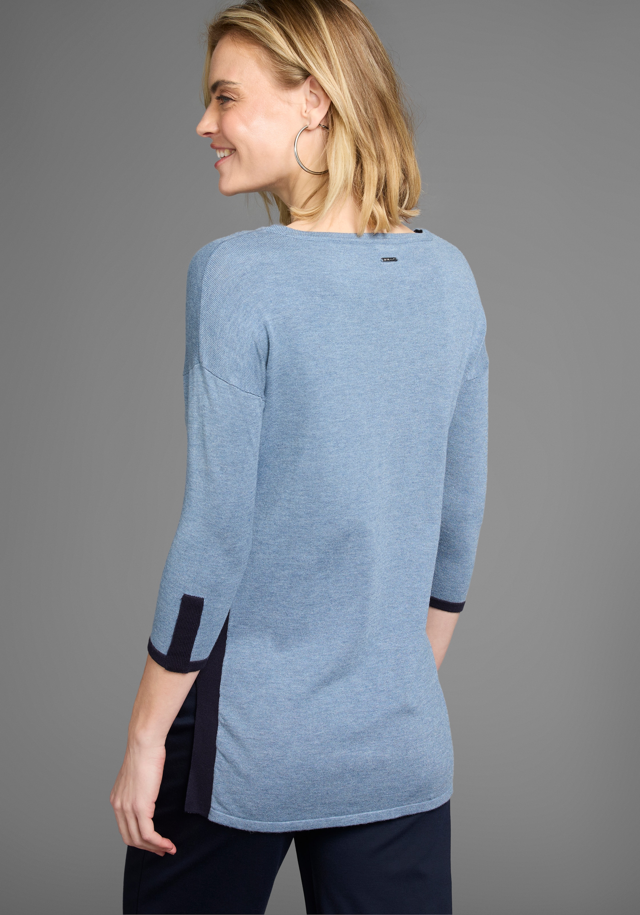 Laura Scott Longpullover , mit feinen Kontrastdetails und Seitenschlitz