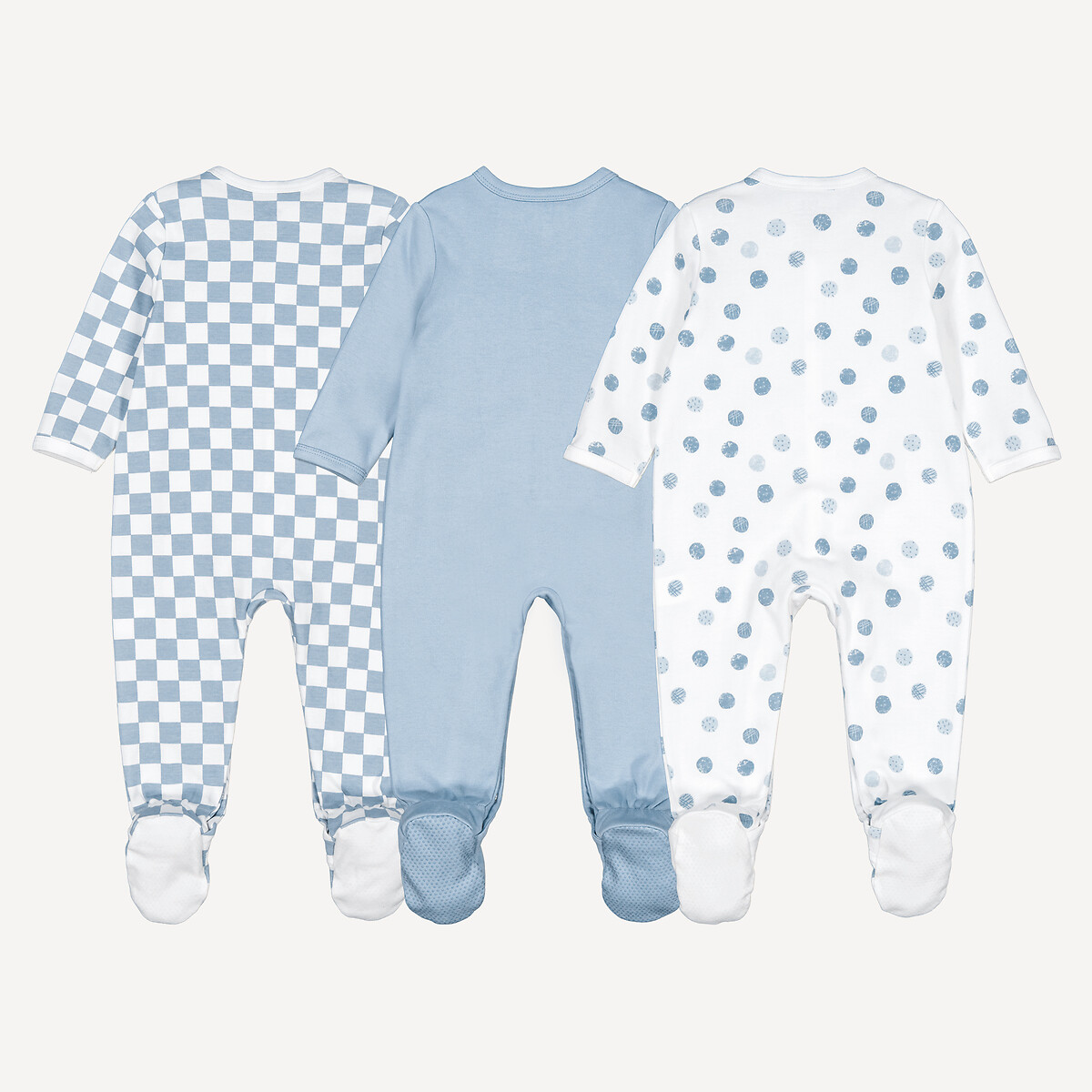 COLEÇÃO LA REDOUTE<br>Conjunto de 3 pijamas de algodão com estampa de bolinhas e xadrez