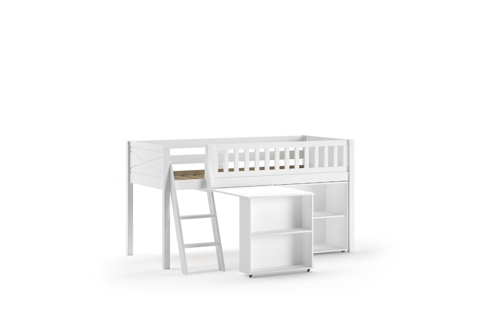 Spielbett SCOTT - weiß - Schreibtisch und Regal - 90x200 cm