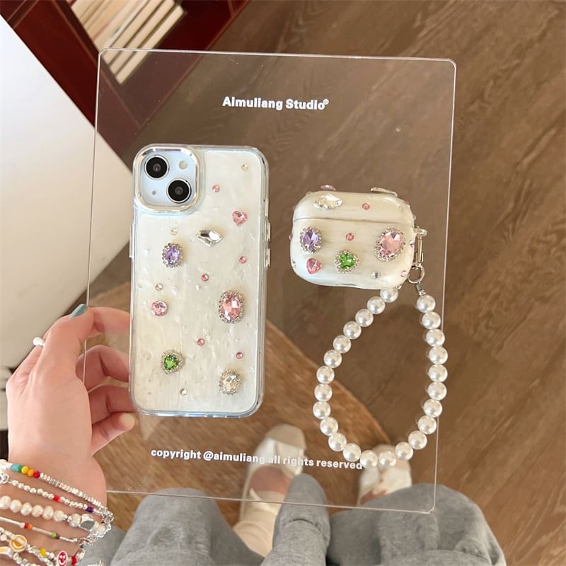 Edgin - Strass AirPods / Pro oortelefoonhoesje / Kunstparelband / Set