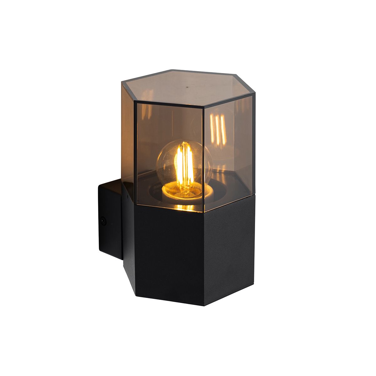 Buiten wandlamp zwart met smoke glas zeshoek IP44 - Denmark