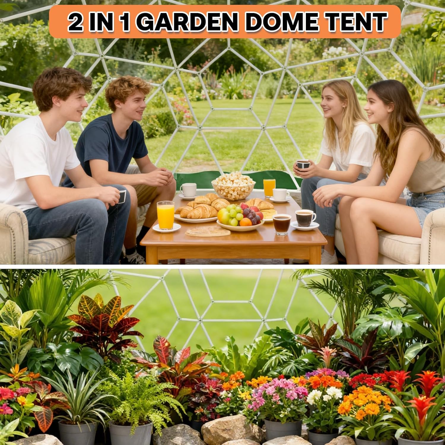 2.9 x 1.8m Gewächshaus Gartenkuppel Igloo,Gartenkuppel TPU Blasenzelt für 2-4 per,Gartenblasenzelt mit 2 Lichterketten, Durchsichtiges Kuppelzelt für Hinterhof,Party,Weihnachten,Hochzeiten