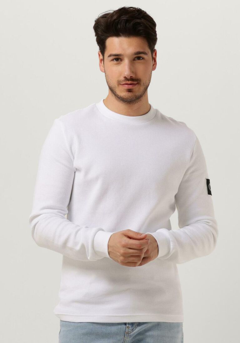 CALVIN KLEIN witte calvin klein sweater badge waffle ls tee