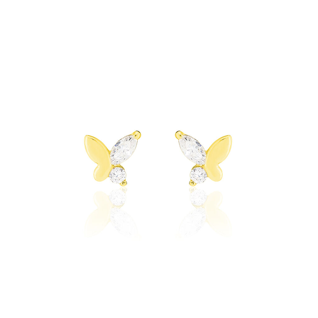 Boucles D'oreilles Puces Evaelle Papillon Or Jaune Oxyde De Zirconium