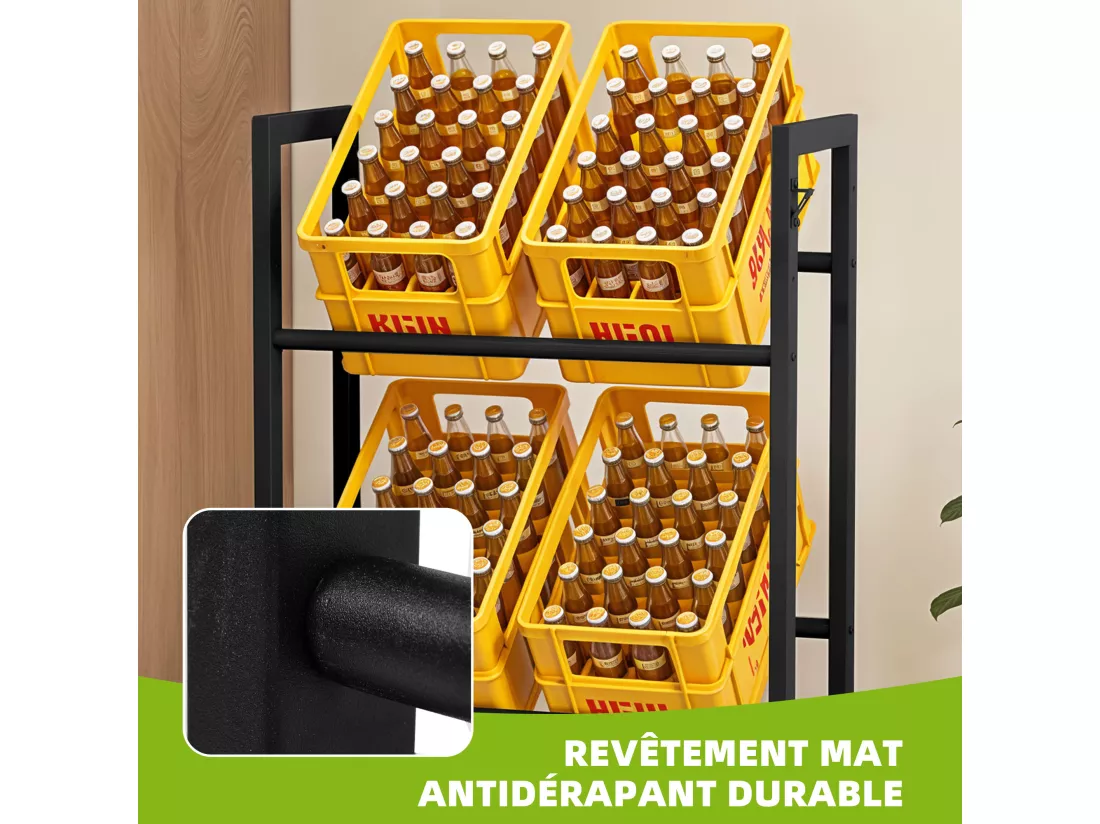 Support pour 4 caisses de Bouteilles YITAHOME - avec Roulettes - Noir - Étagère de Bouteilles - 75 x 90 x 32 cm