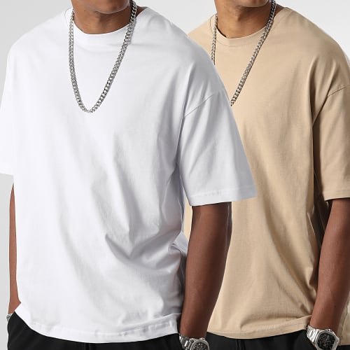 Lot de 2 Tee Shirts Oversize Large 2568 Blanc Beige