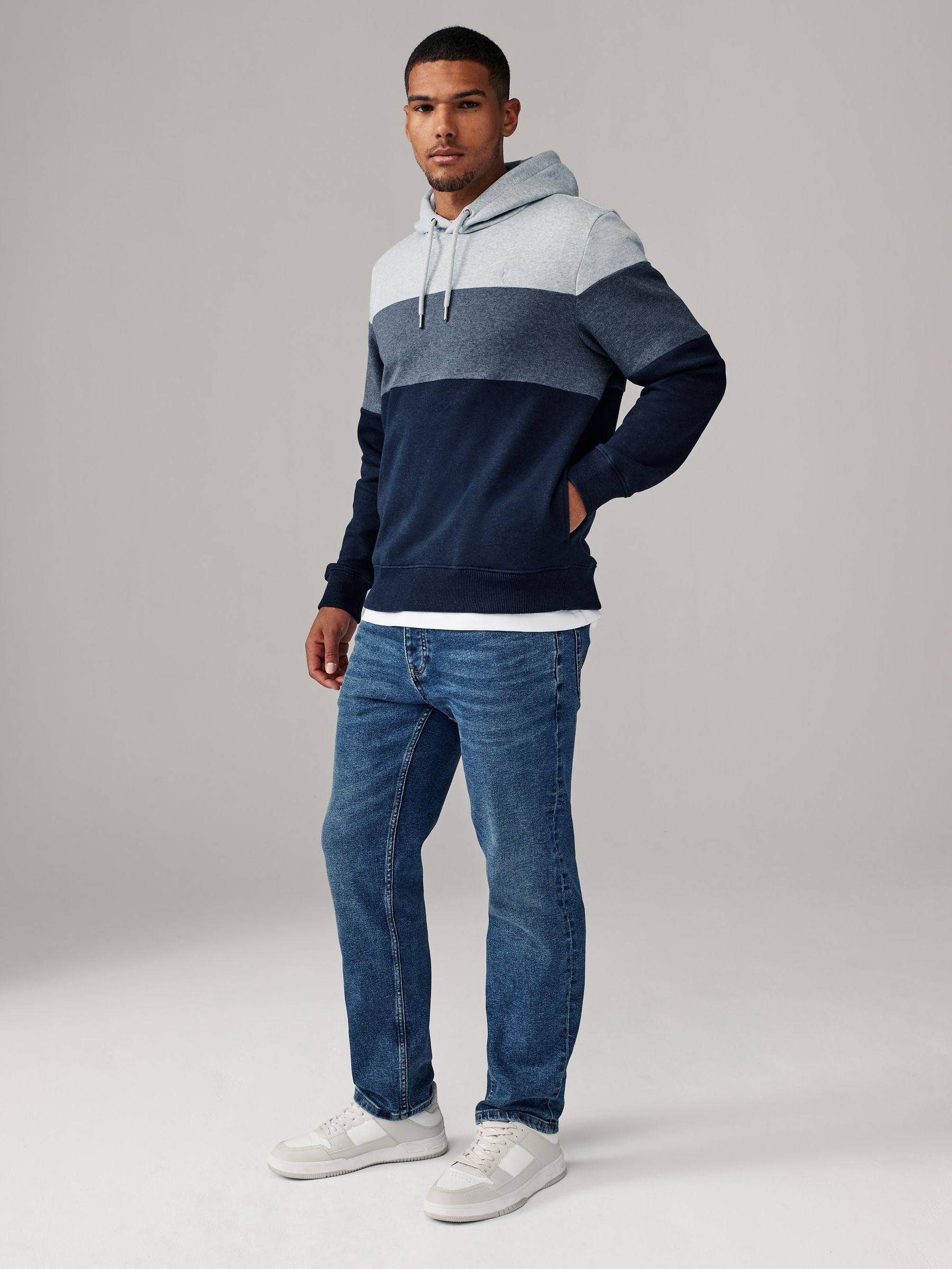 Blauw - Pullover-hoody - Sweatshirt met colourblocking