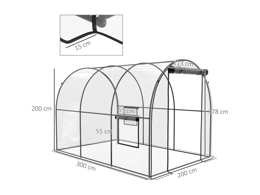 Serre tunnel serre à tomates surface sol 6 m² 3L x 2l x 2H m