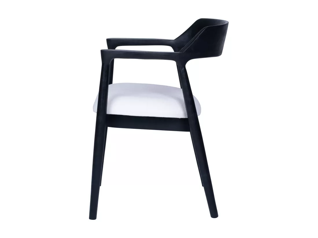 Lot de 6 chaises avec accoudoirs en teck et tissu bouclette - Noir et Blanc - SOUADY
