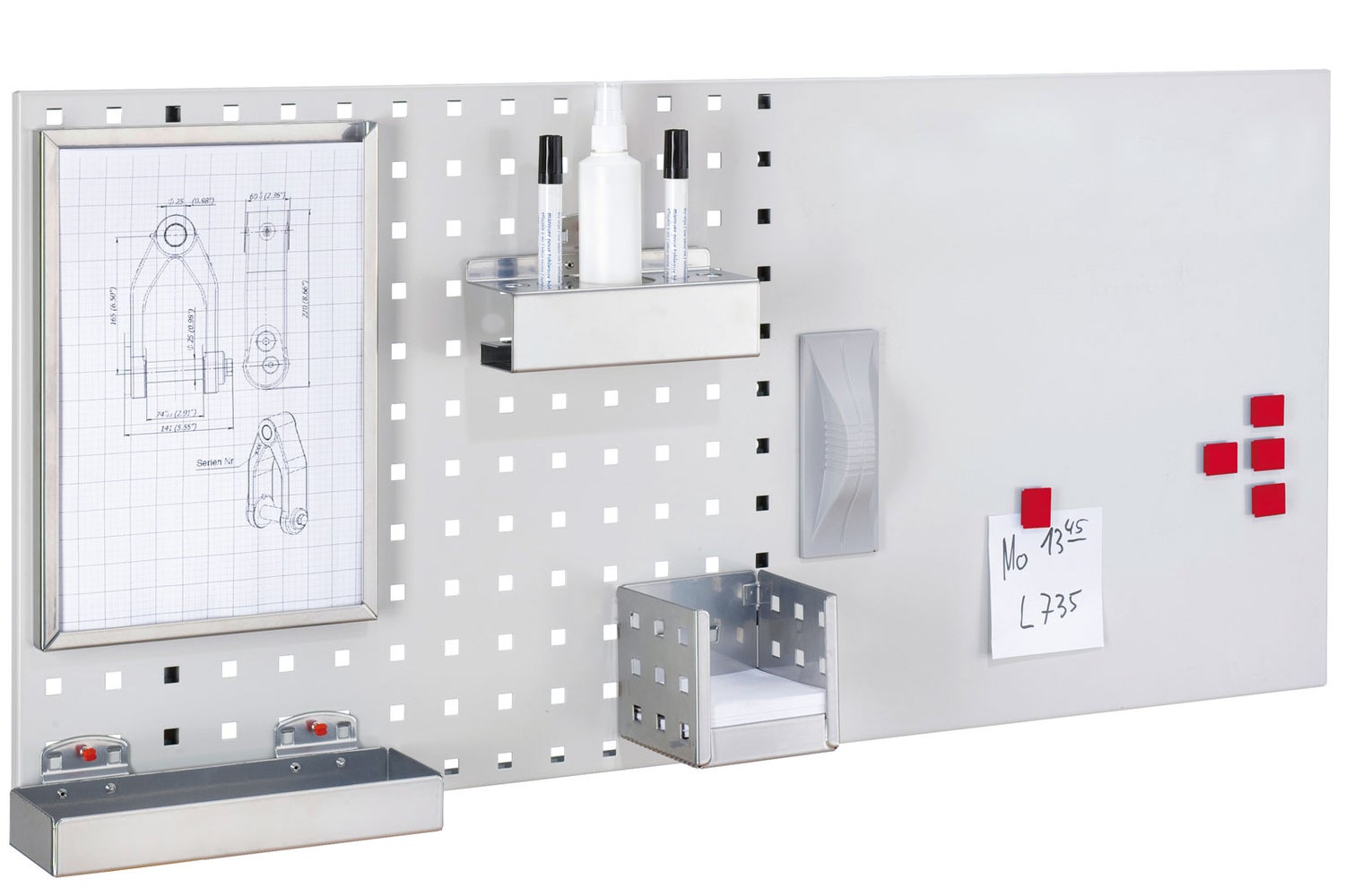 Kappes LogoChart® Office Set #1 1x Geperforeerd bord 1000x450mm 1x Accessoireset 13-delig aluminiumkleur