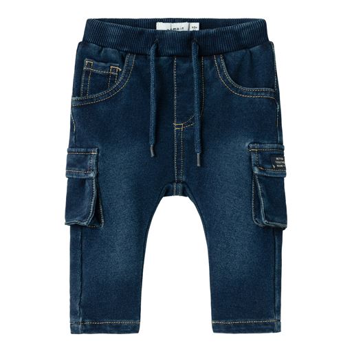 Name It Ben Sweat Cargo Jeans, Dark Blue Denim, 80 cm