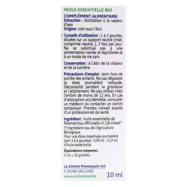 Ladrôme Huile Essentielle Romarin à Cinéol Bio 10ml