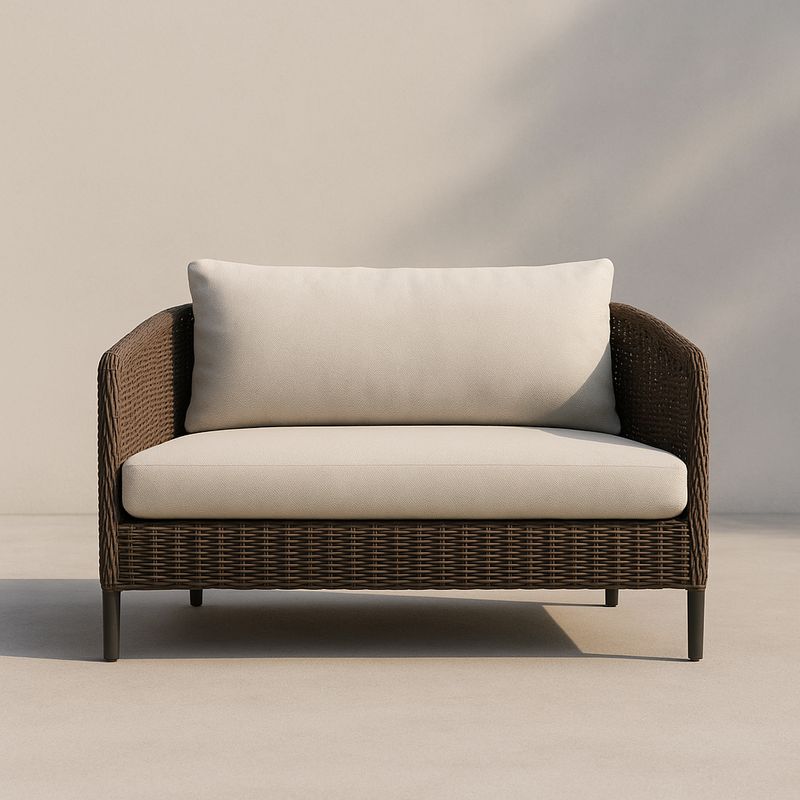 Rattansofa Zweiersitzer Beige Kissen Stahlrahmen