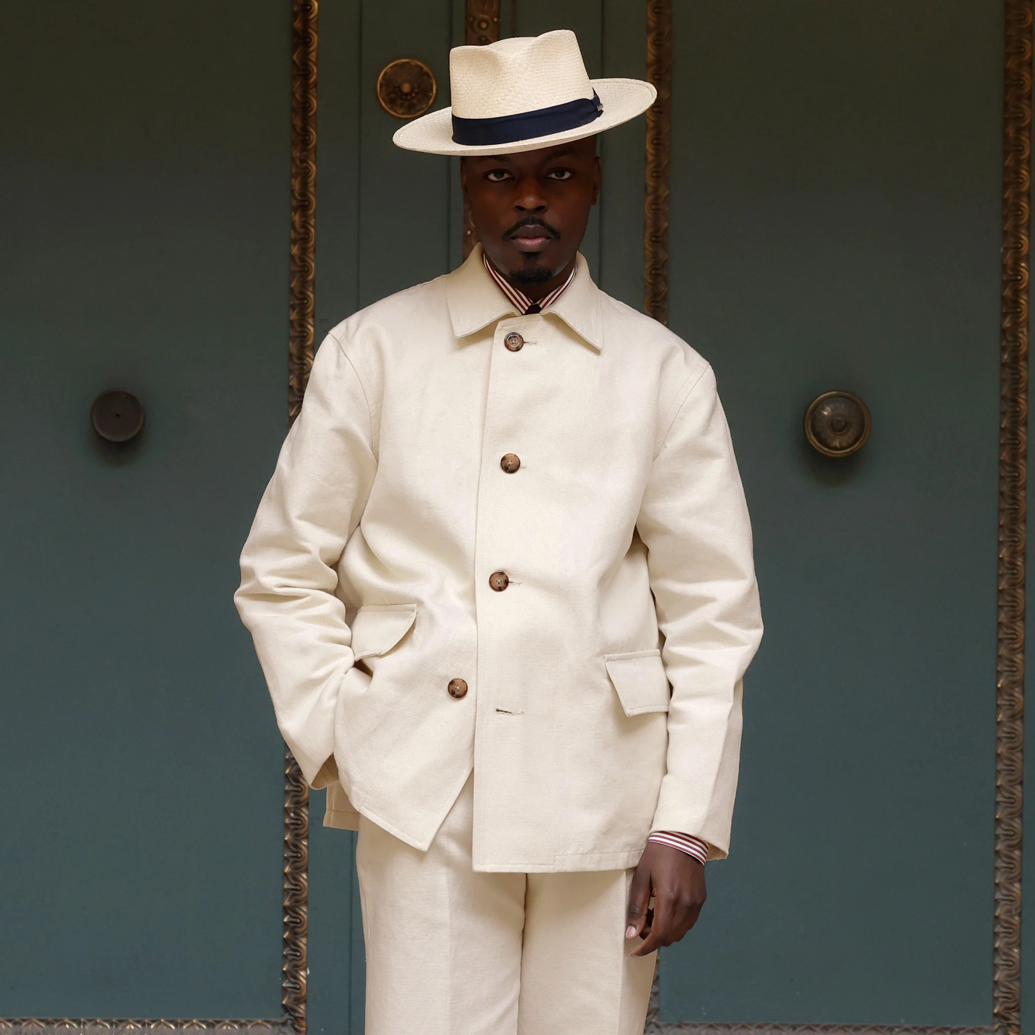 Ecru cotton and linen work jacket