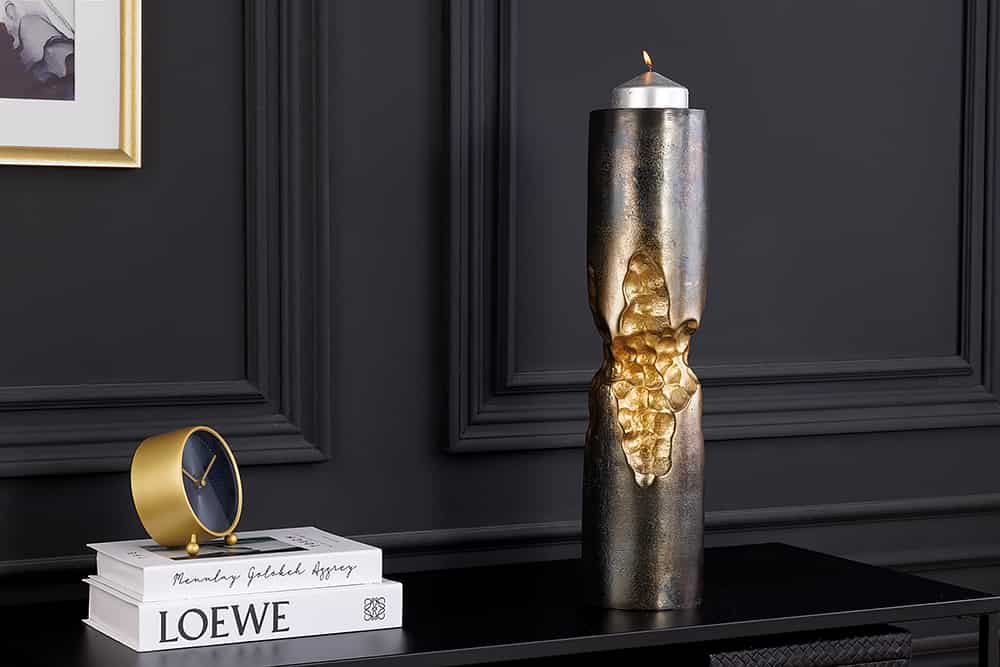 Moderne Vase PRECIOUS 50cm schwarz gold Metall Hammerschlag Design