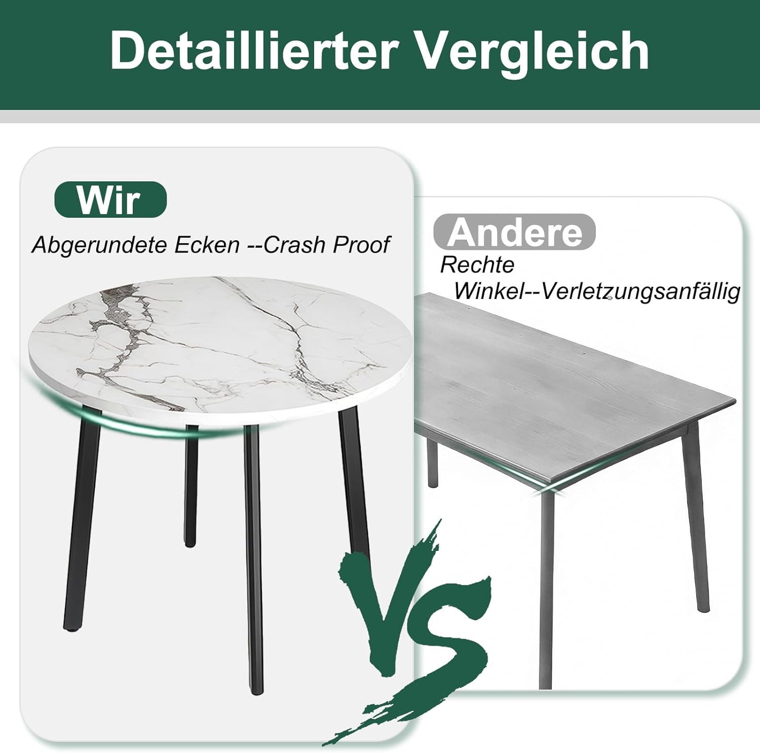 Essgruppe Set Esstisch und 4 Esszimmerstühle, Runder 90cm Essgruppe 5-Teilig aus Tischplatte in Marmoroptik und 4 PU-Leder Küche Stuhl für Küche Wohnzimmer Balkon Büro, Marmorimitat + grau