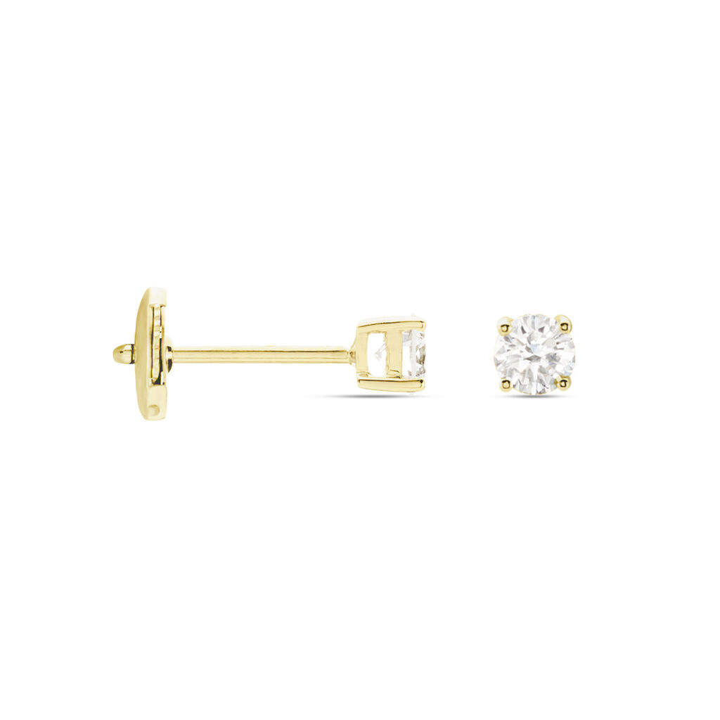 Boucles D'oreilles Puces Or Jaune Diamants Synthetique