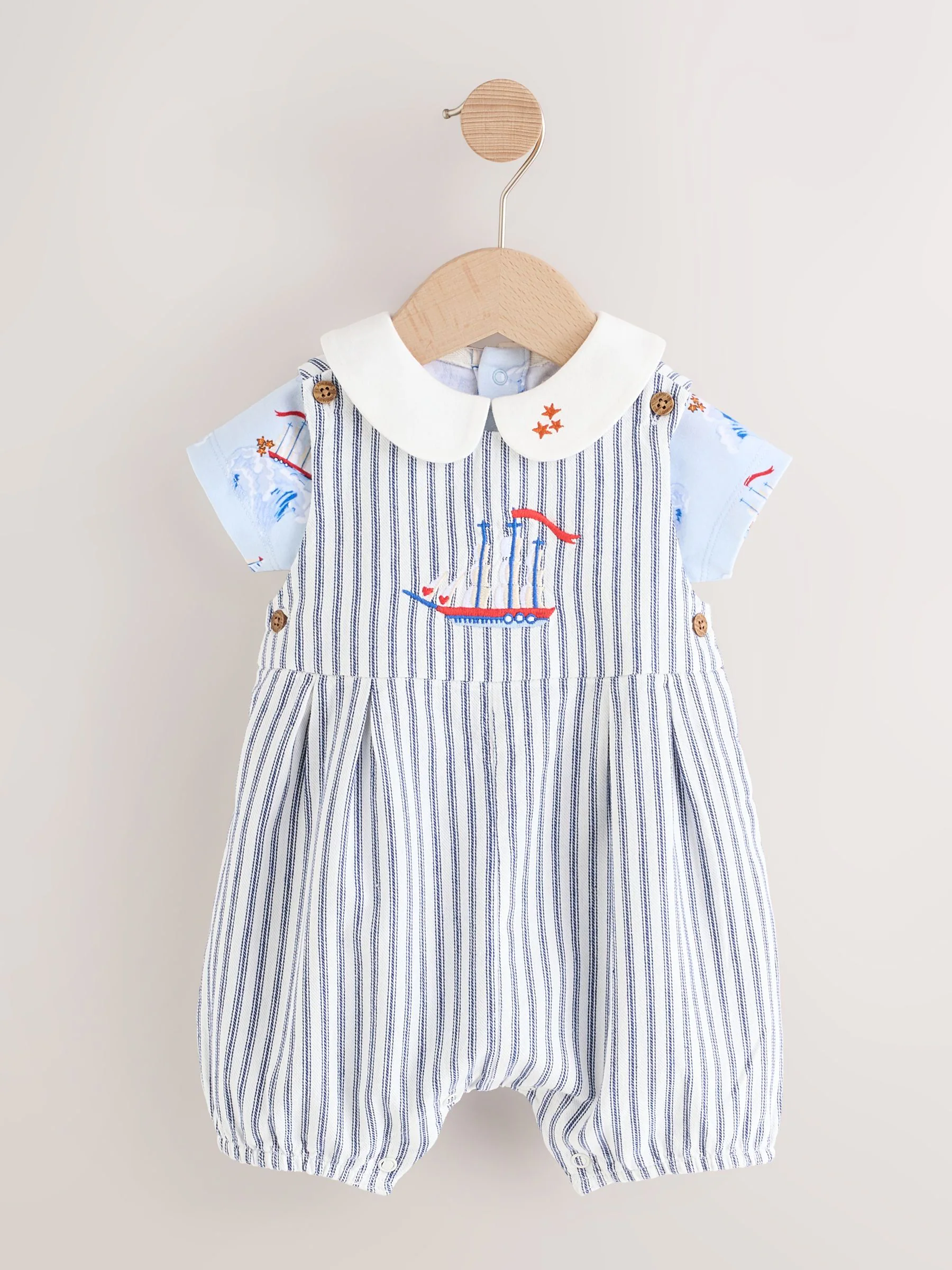 Blauw gestreept - Cath Kidston 100% katoenen Baby bretelbroek