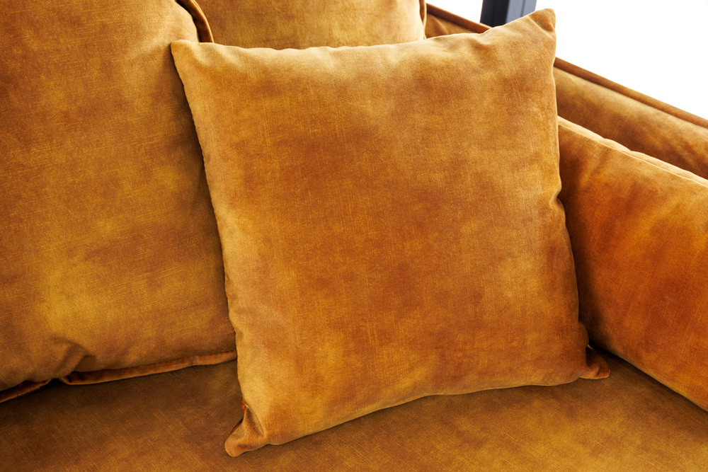 Großes 3-Sitzer Sofa HEAVEN 200cm senfgelb Samt Federkern waschbarer Bezug Hussensofa Couch