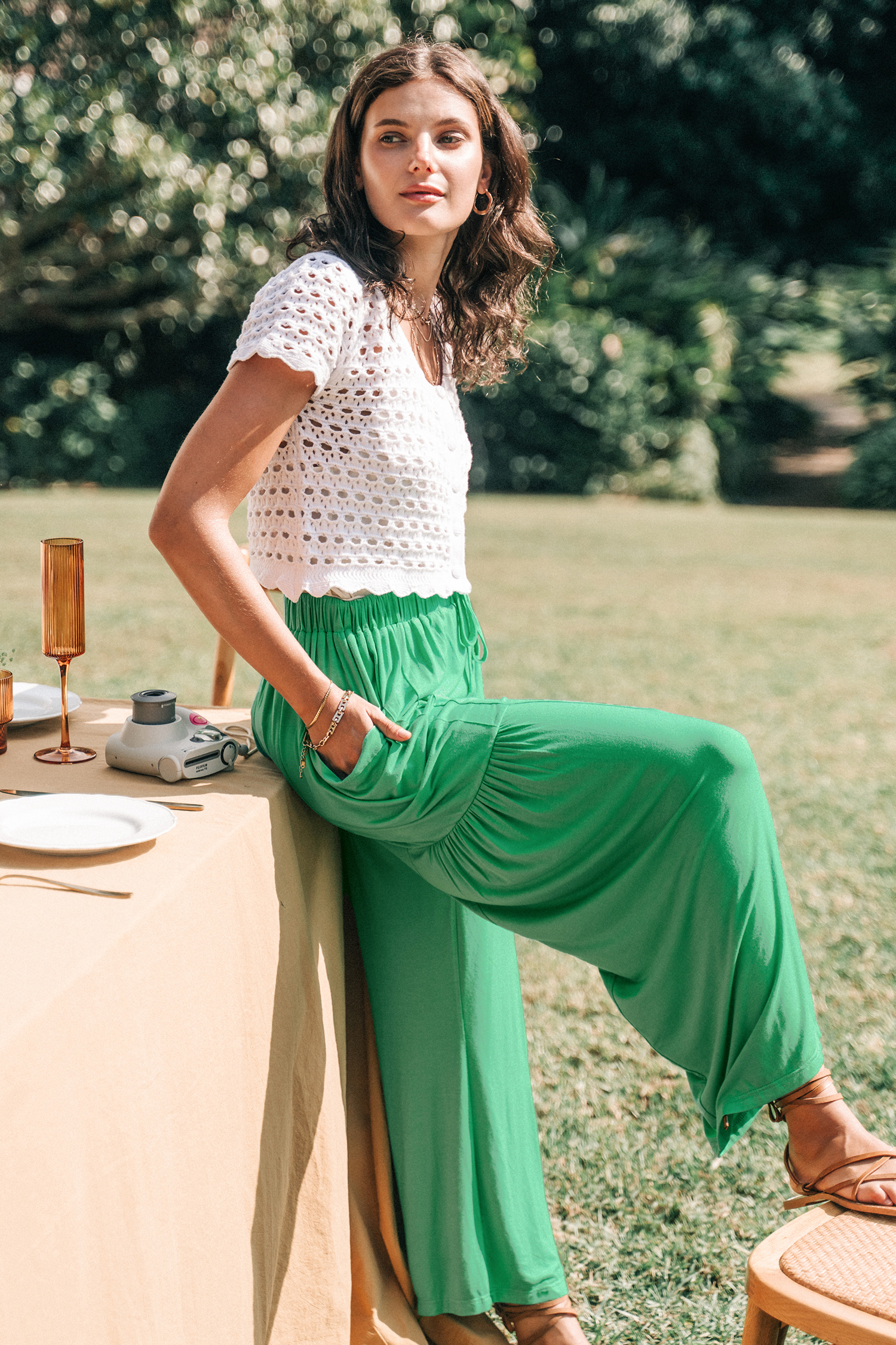 Pantalon à cordon vert clair